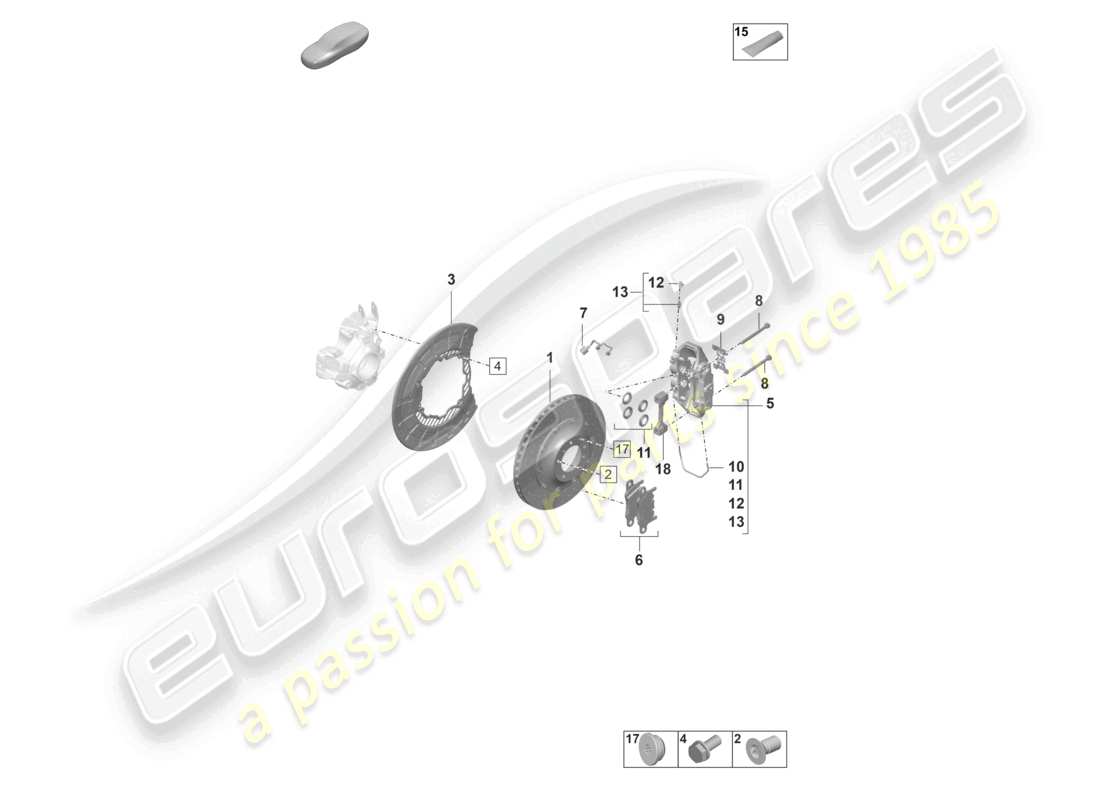 porsche 2020 (taycan 9j1-1) disc brake 19 rear axle yellow/black part diagram