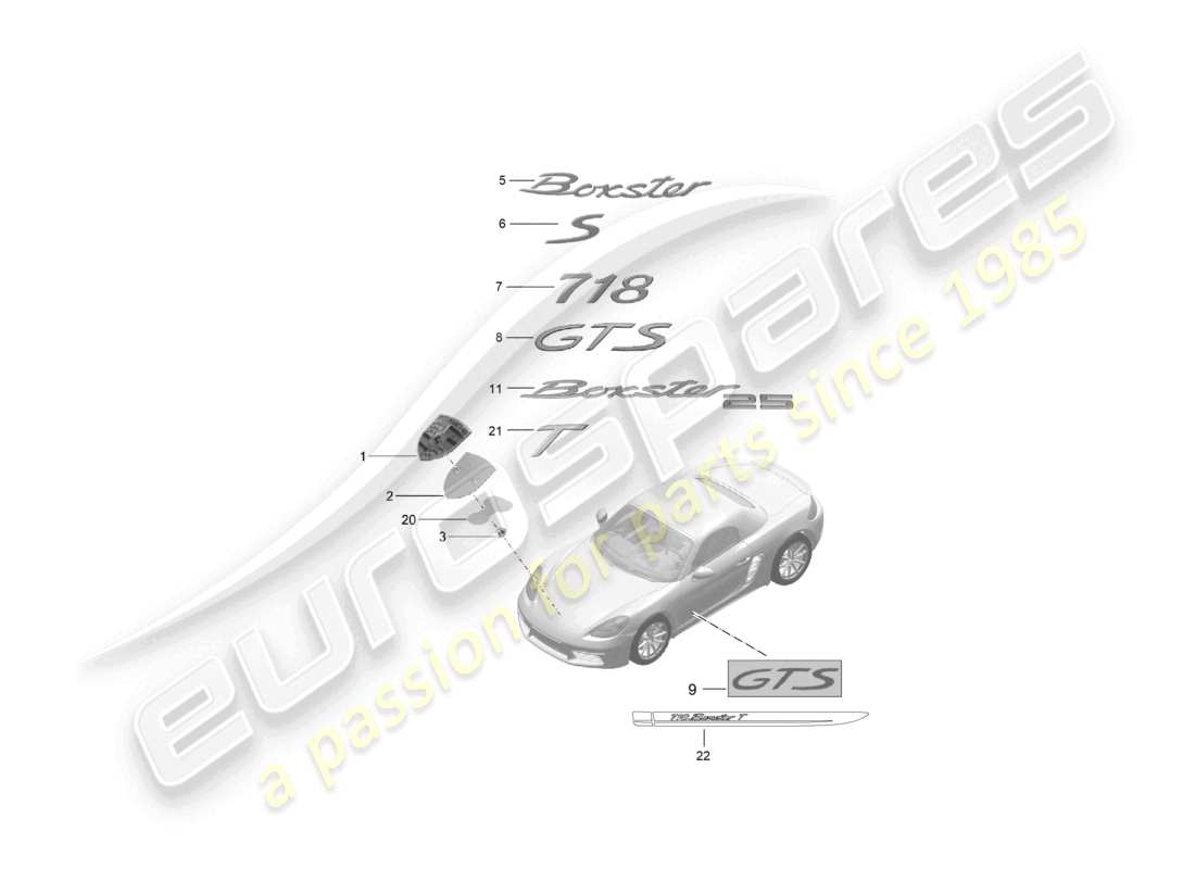 porsche 2023 (718 boxster) inscriptions/lettering moldings part diagram