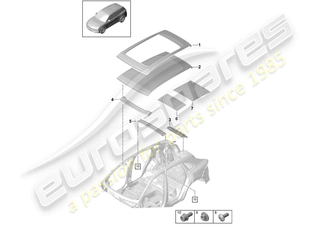 porsche 2022 (cayenne e3 9ya/9yb) roof scuttle part diagram