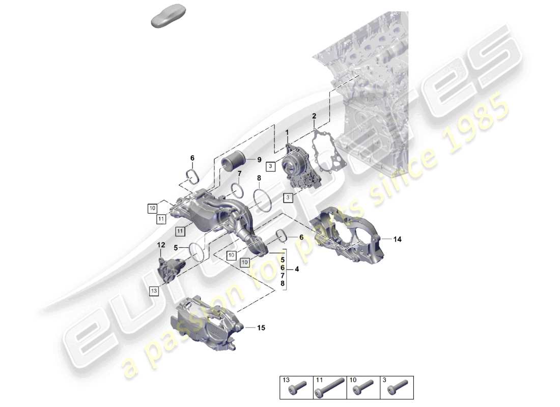 porsche 2023 (cayenne e3 pa) coolant pump thermostat housing part diagram