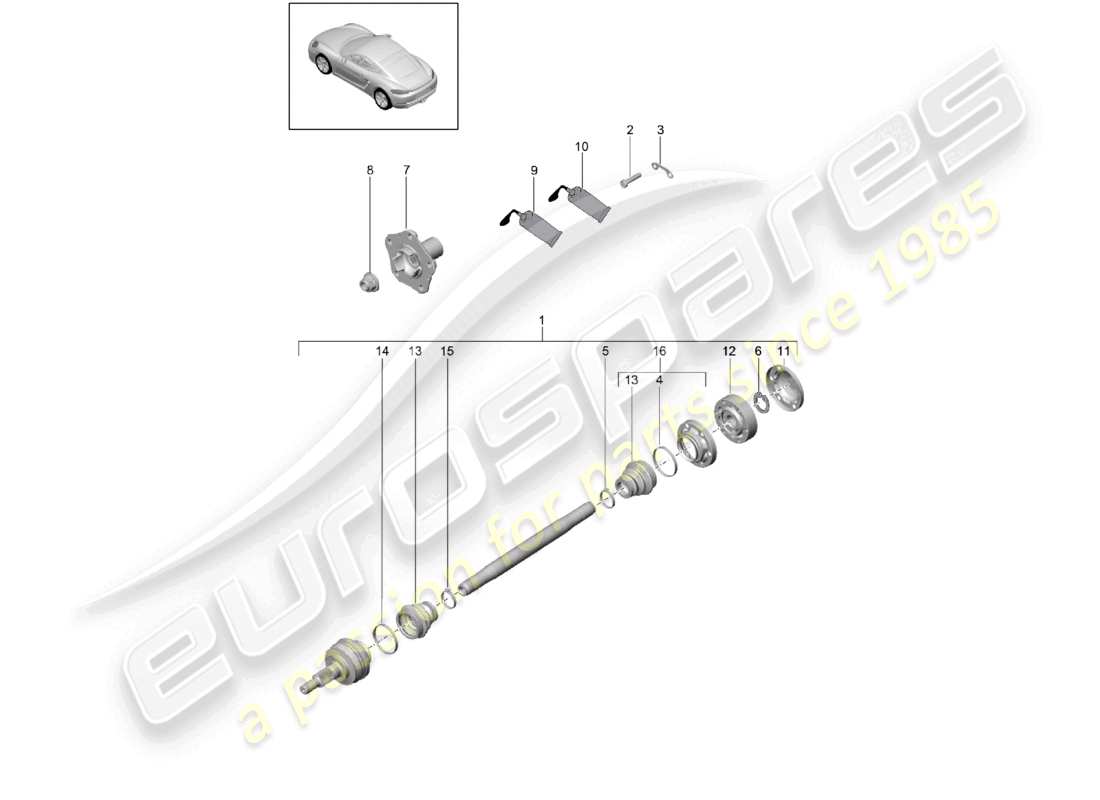 porsche 2024 (718 cayman) drive shaft wheel hub part diagram