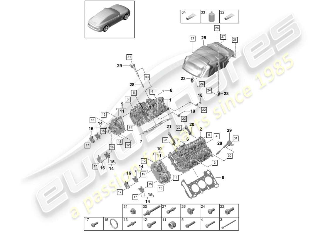 porsche 2021 (panamera 971-1) cylinder head part diagram