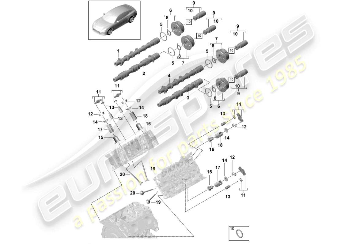 porsche 2021 (panamera 971-1) camshaft, valves parts diagram