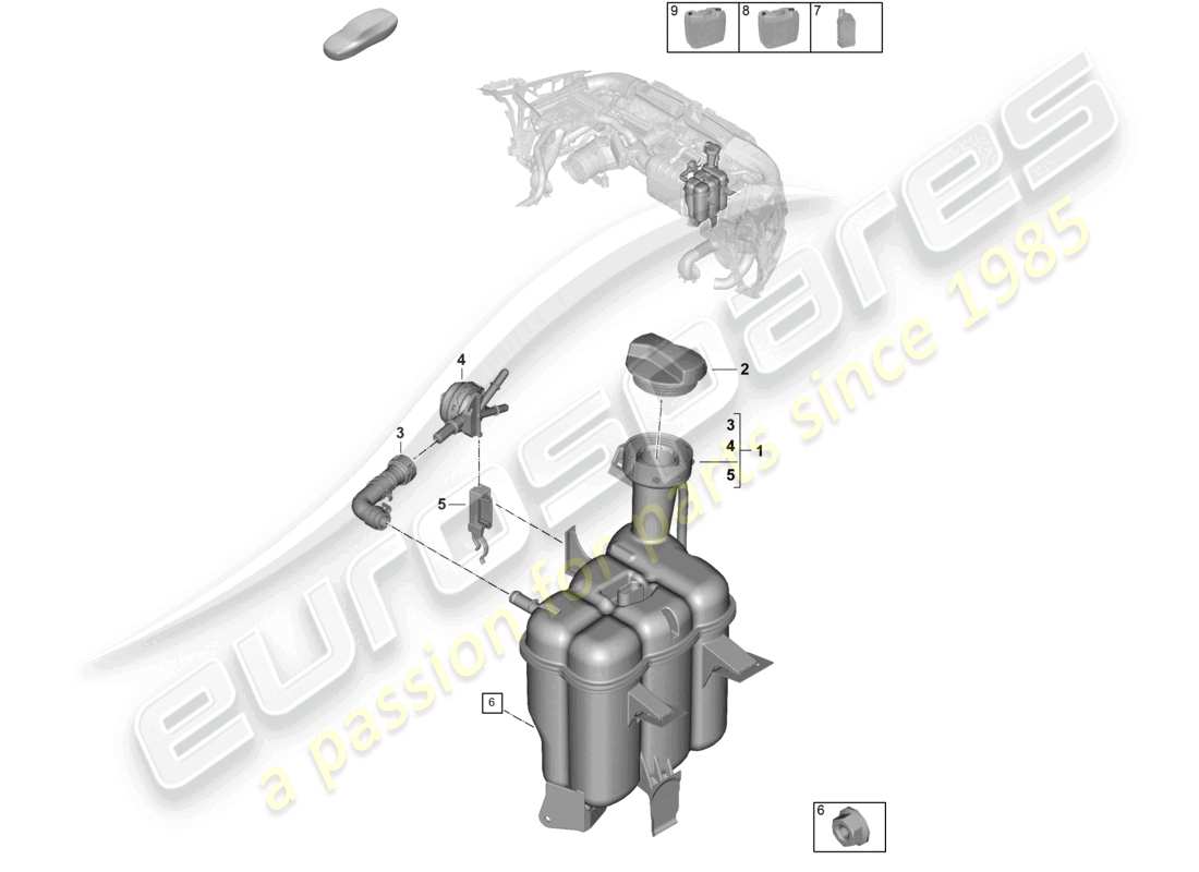 porsche 2024 (992-2) coolant expansion tank part diagram