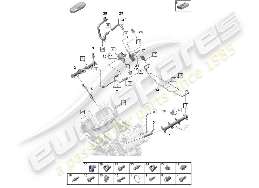 porsche 2026 (cayenne e3 pa) fuel collection pipe high-pressure injector high pressure pump fuel line part diagram