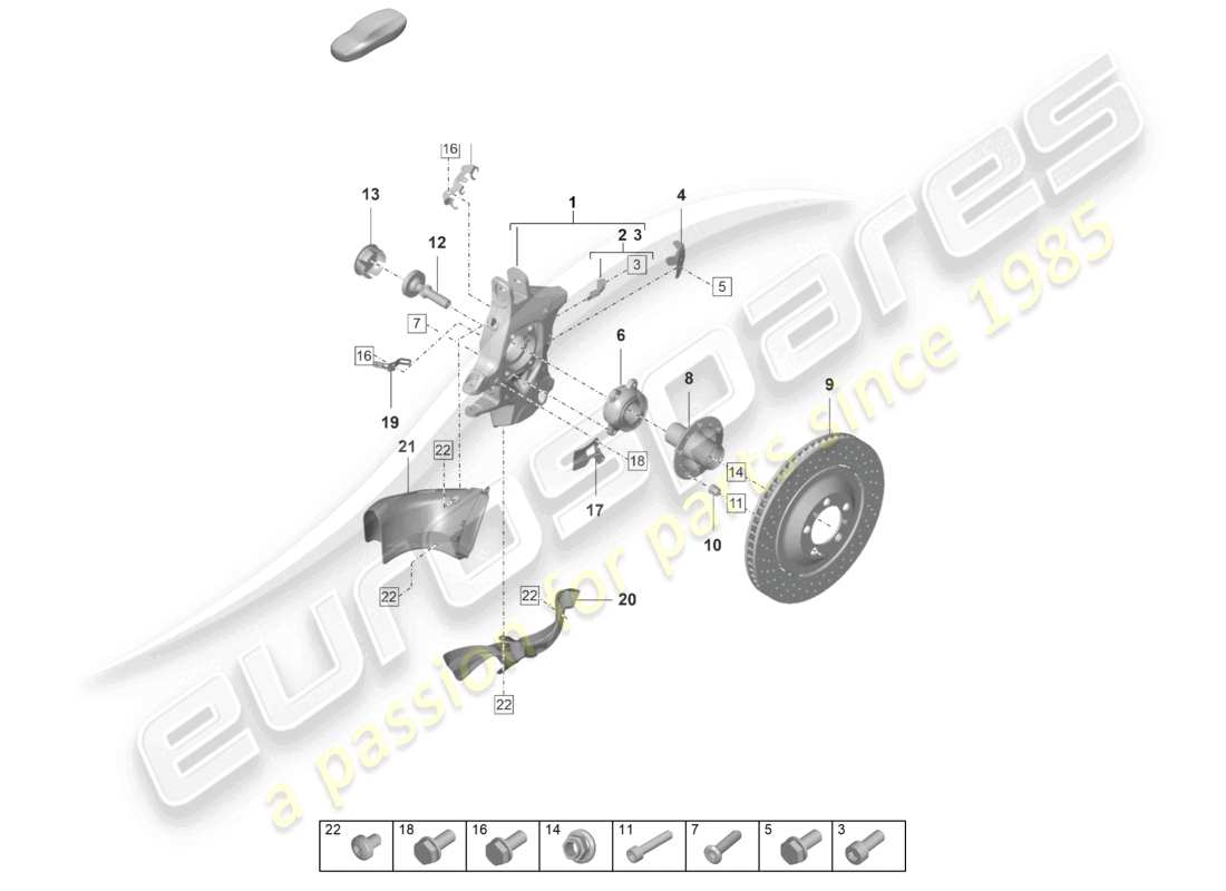porsche 2022 (992-1 gt3/rs/st) wheel carrier wheel hub part diagram