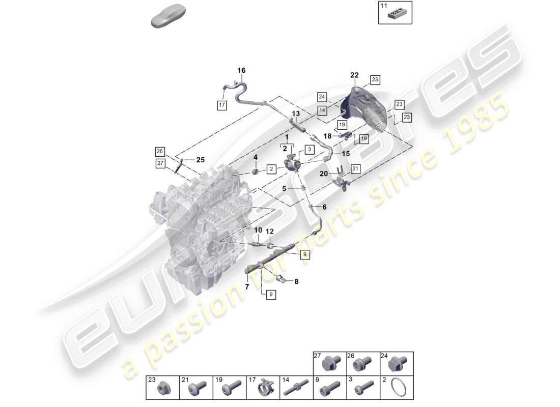 porsche 2025 (cayenne e3 pa) fuel collection pipe high-pressure injector high pressure pump fuel line part diagram