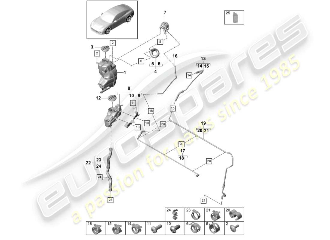 porsche 2021 (panamera 971-1) coolant cooling system coolant expansion tank breather line part diagram