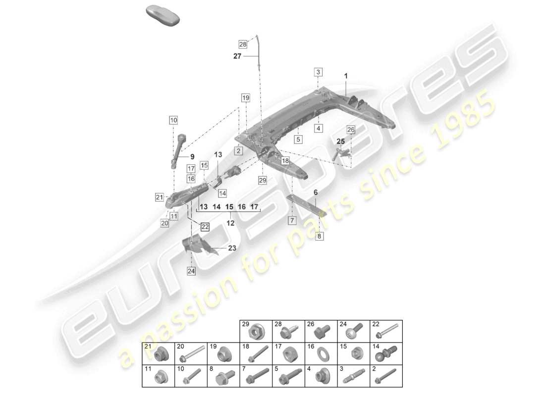 porsche 2021 (992-1 gt3/rs/st) cross member wishbone lower part diagram