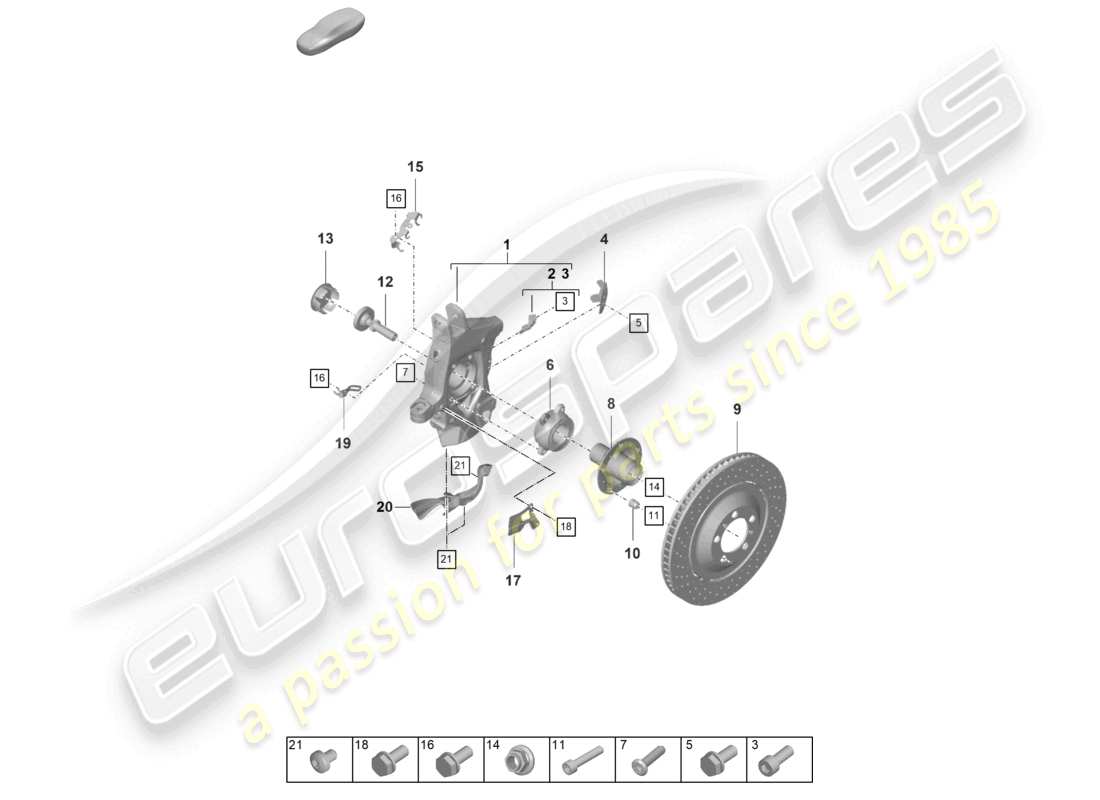 porsche 2021 (992-1 gt3/rs/st) wheel carrier wheel hub part diagram