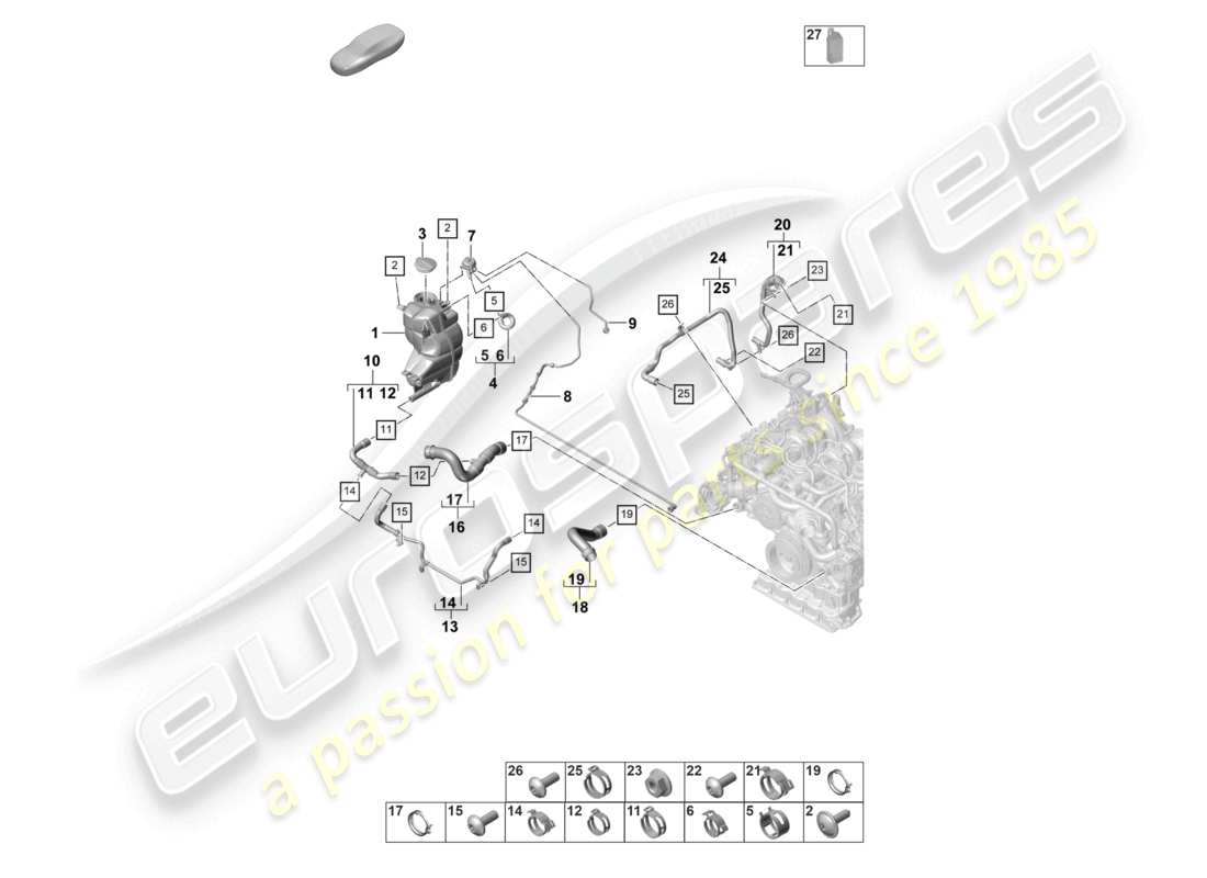 porsche 2021 (panamera 971-2) coolant cooling system coolant expansion tank breather line part diagram