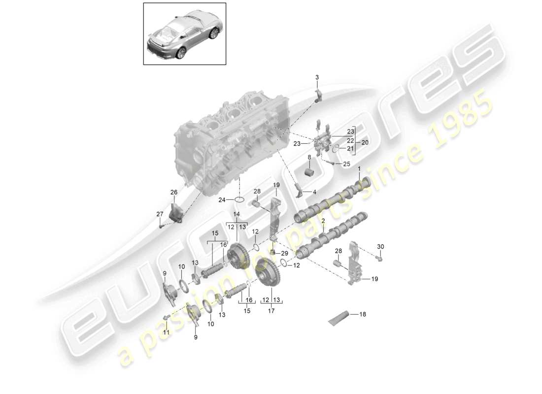 porsche 2021 (991-2 r/gt3/rs) camshaft camshaft adjuster unit compl. part diagram