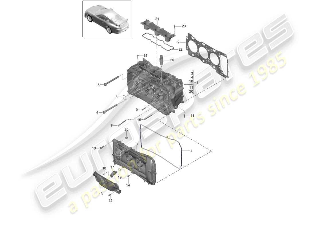 porsche 2021 (991-2 r/gt3/rs) cylinder head with: valve cylinder head gasket valve cover part diagram