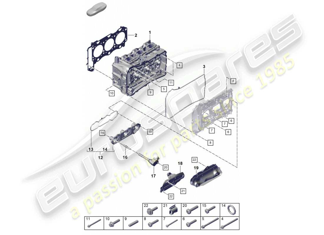 porsche 2024 (718 boxster spyder) cylinder head cylinder head gasket valve cover heat shield part diagram
