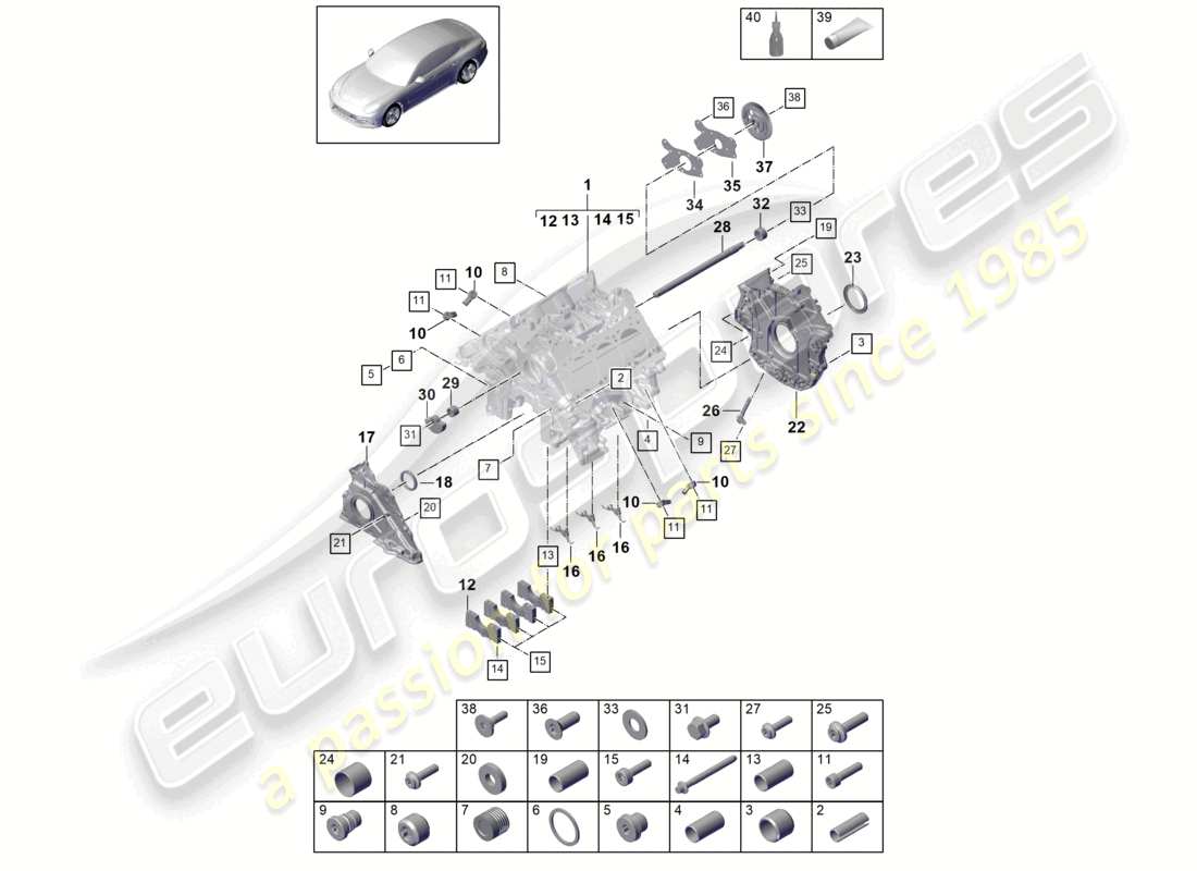 porsche 2021 (panamera 971-1) crankcase housing individual parts parts diagram
