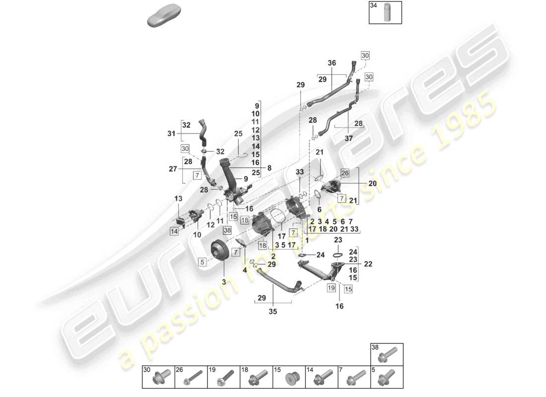 porsche 2024 (992-1) coolant pump thermostat thermostat housing part diagram