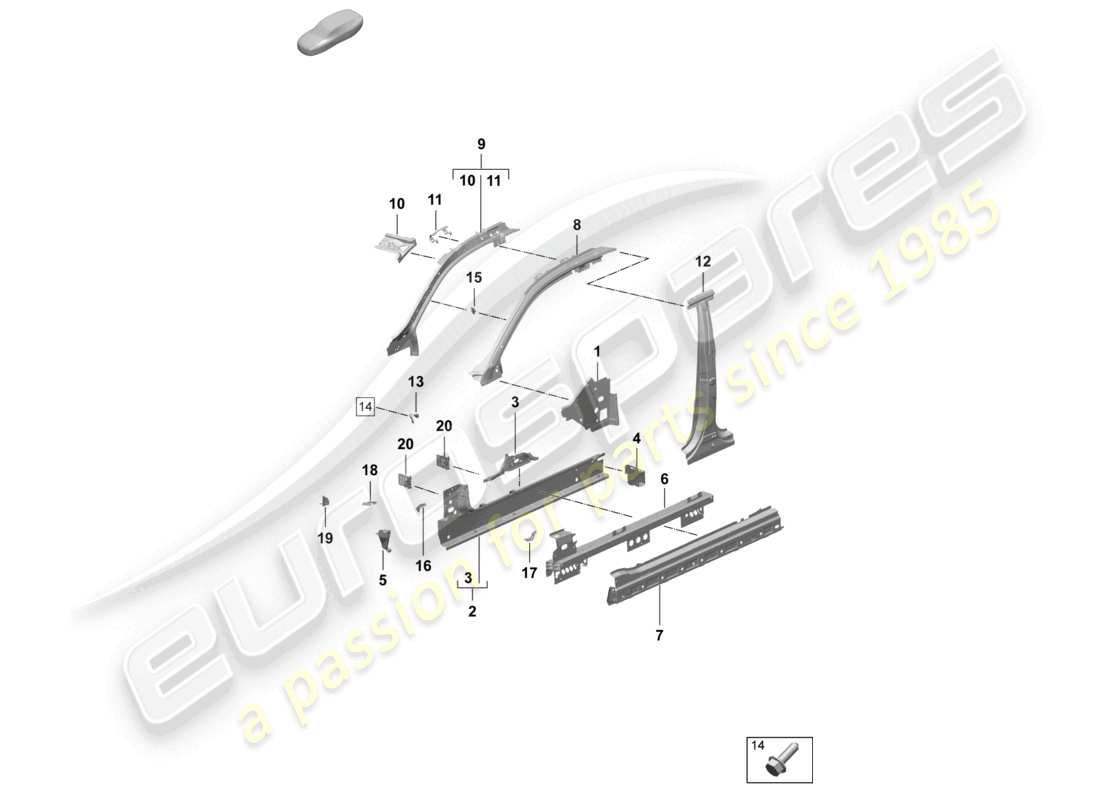 porsche 2025 (macan-e) side part inner a-pillar front b-pillar parts diagram