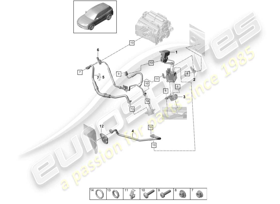 porsche 2023 (cayenne e3 9ya/9yb) refrigerant circuit lhd water box for vehicles with hybrid drive part diagram