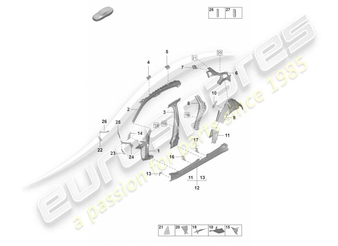 porsche 2022 (panamera 971-2) side part inner outer part diagram