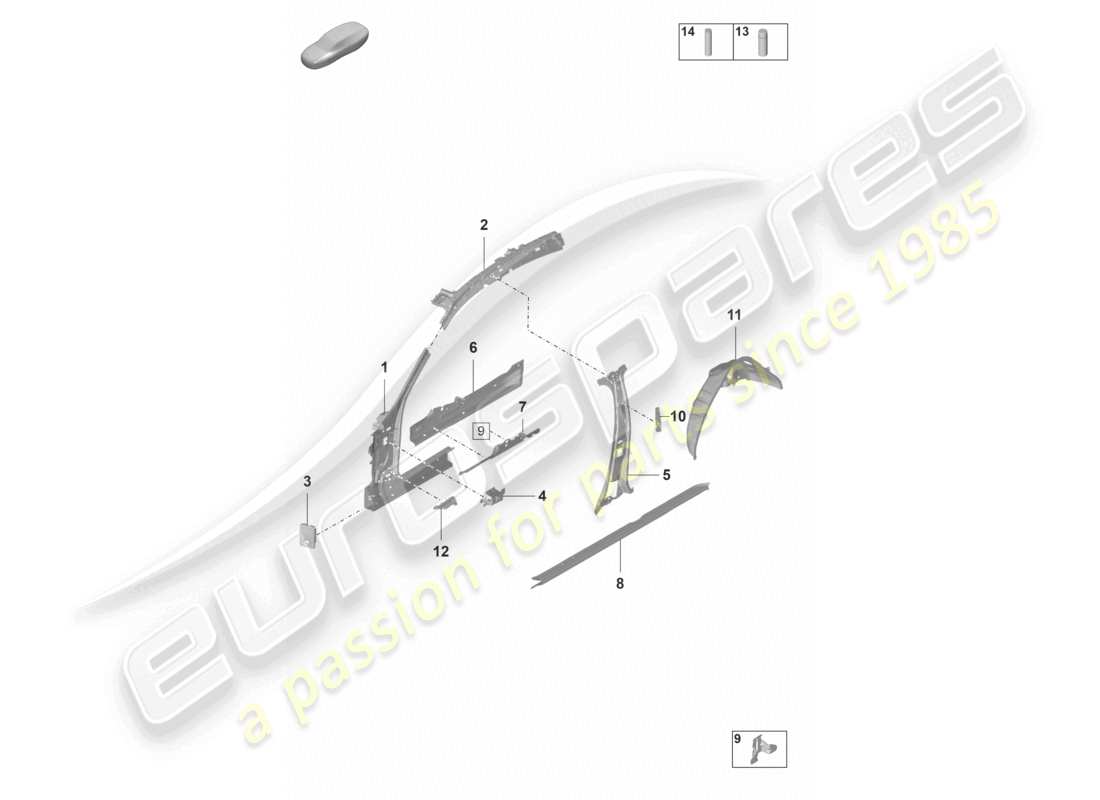 porsche 2022 (panamera 971-2) side part inner part diagram