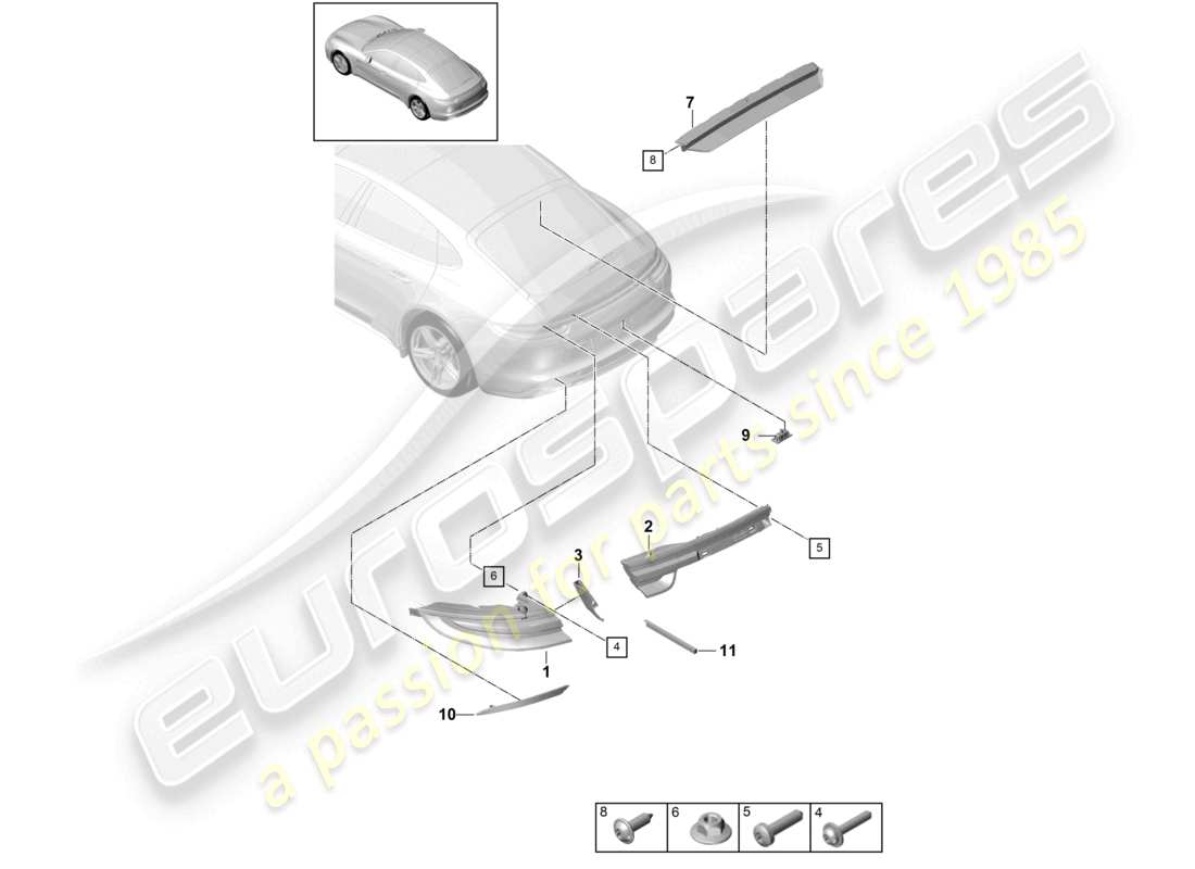 porsche 2021 (panamera 971-1) rear light additional brake light licence plate light part diagram