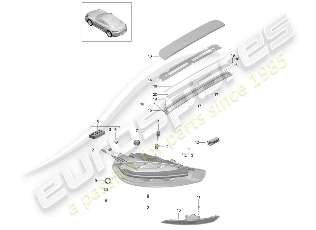 porsche 2024 (718 cayman) rear light licence plate light additional brake light rear fog light part diagram