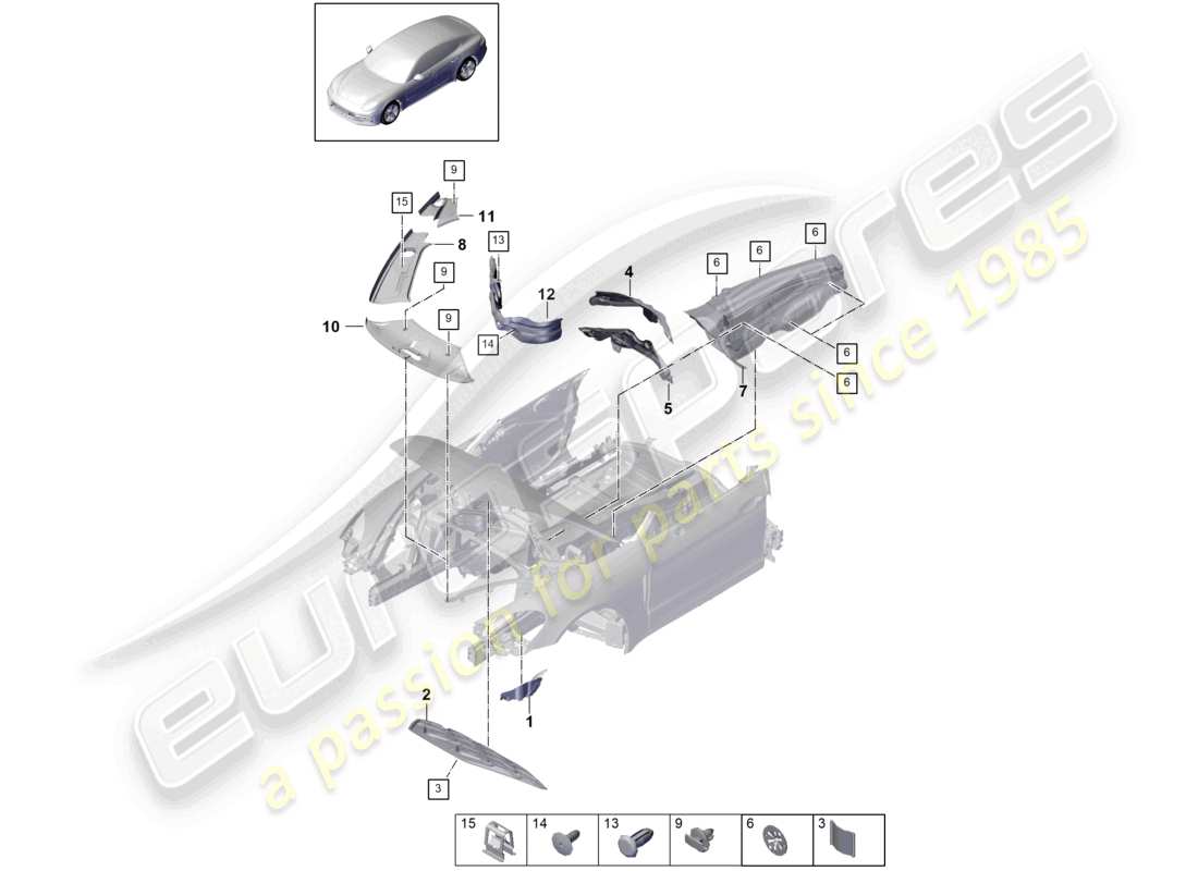 porsche 2021 (panamera 971-1) sound absorber front end cover panel part diagram