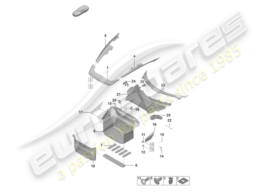 porsche 2022 (992-1) luggage compartment trim part diagram