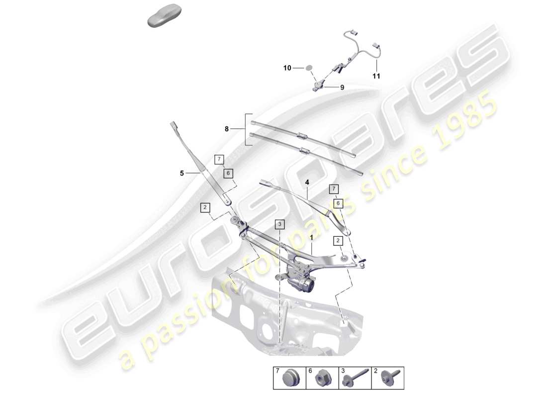 porsche 2023 (992-1 turbo / s) windscreen wiper system, compl rain sensor part diagram