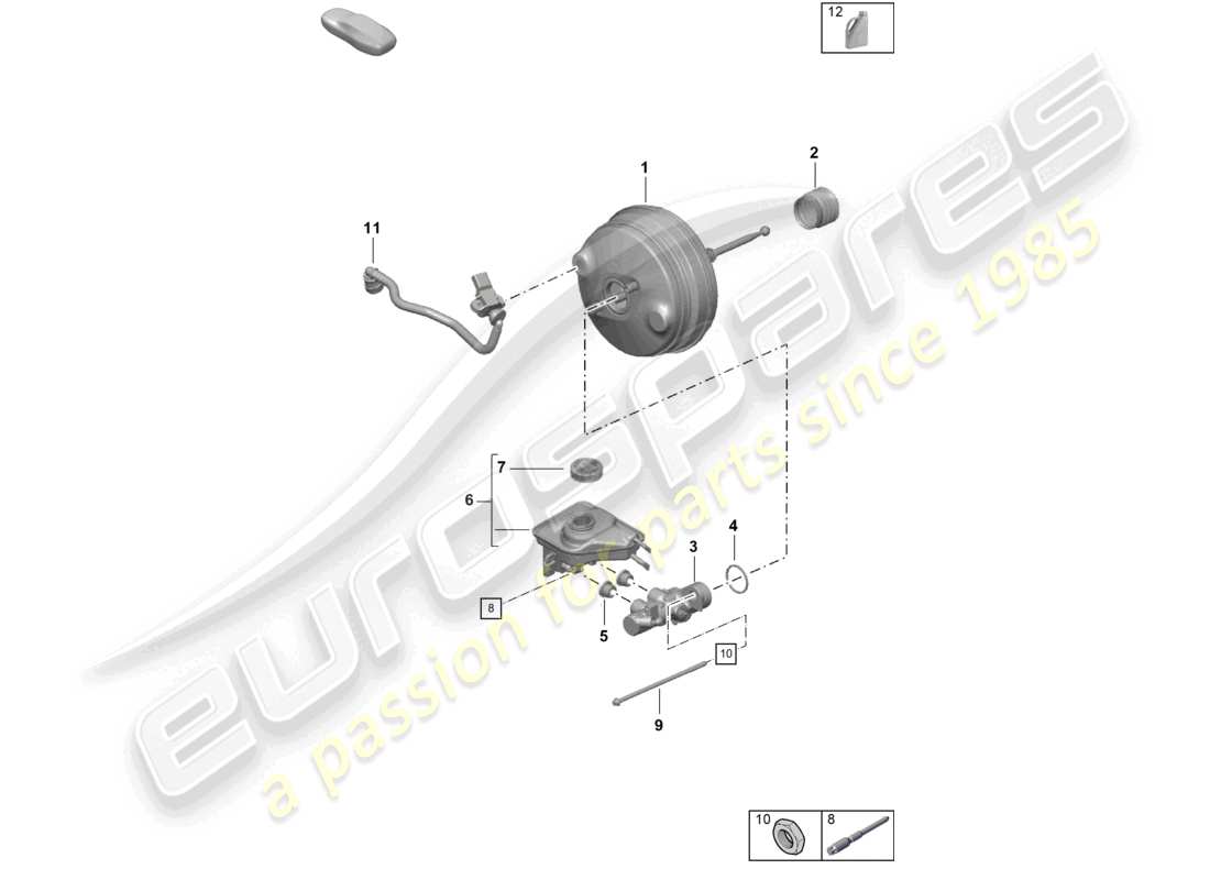 porsche 2022 (718 cayman gt4) brake master cylinder brake servo part diagram