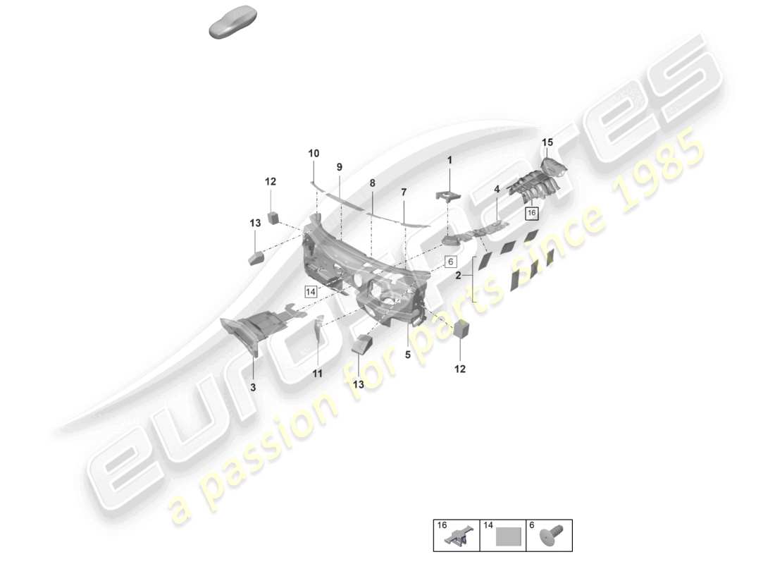 porsche 2024 (panamera 971-2) sound absorber passenger compartment front end underbody part diagram