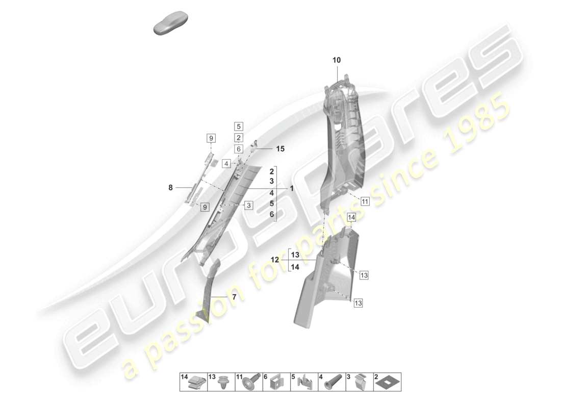 porsche 2020 (taycan 9j1-1) a-pillar trim upper b-pillar trim part diagram