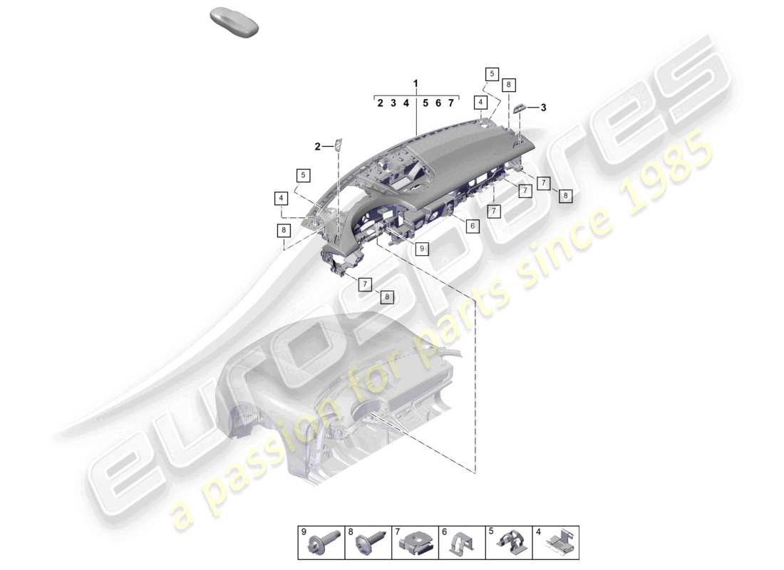 porsche 2026 (panamera 976) dashboard upper part with: fasteners part diagram