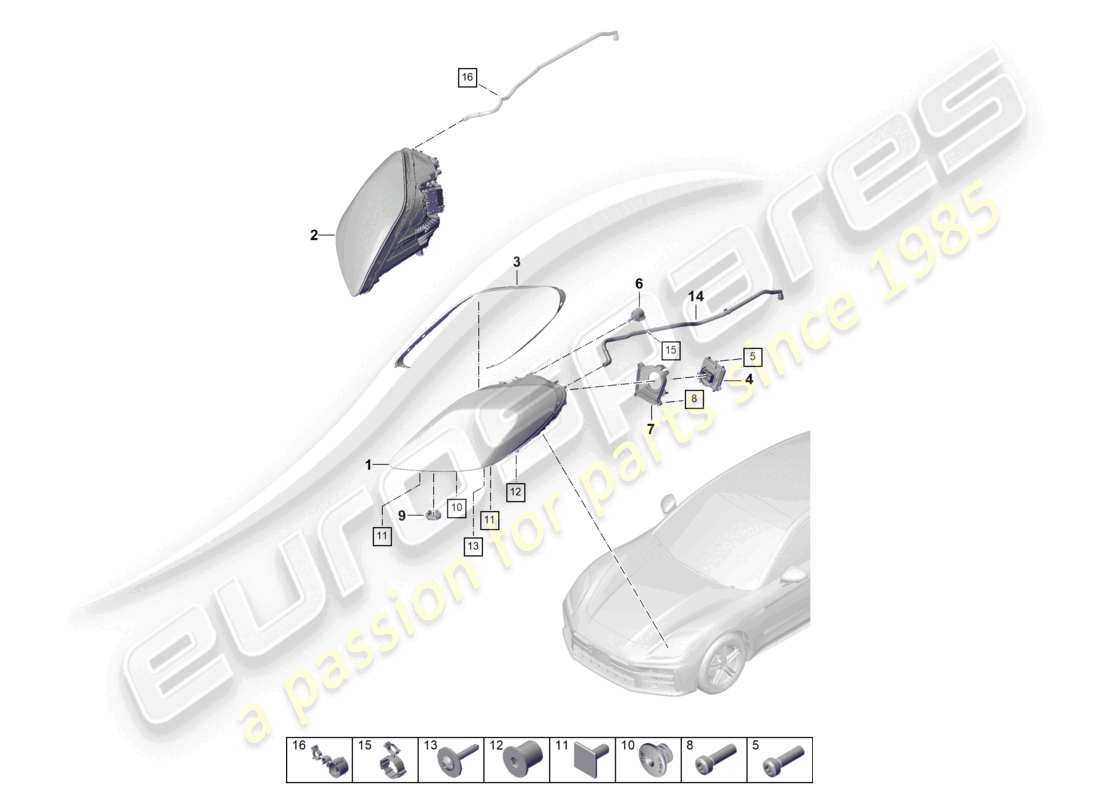 porsche 2026 (panamera 976) led headlight basic pdls part diagram