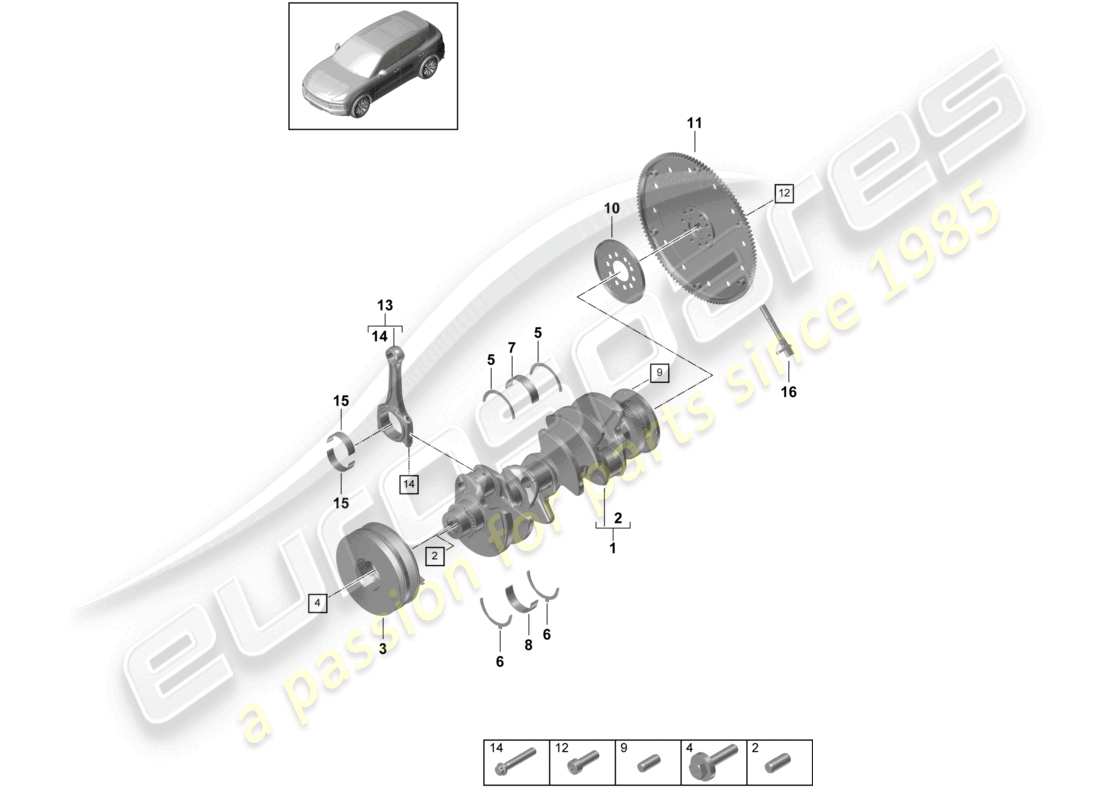 porsche 2023 (cayenne e3 9ya/9yb) crankshaft conrod clutch plate parts diagram