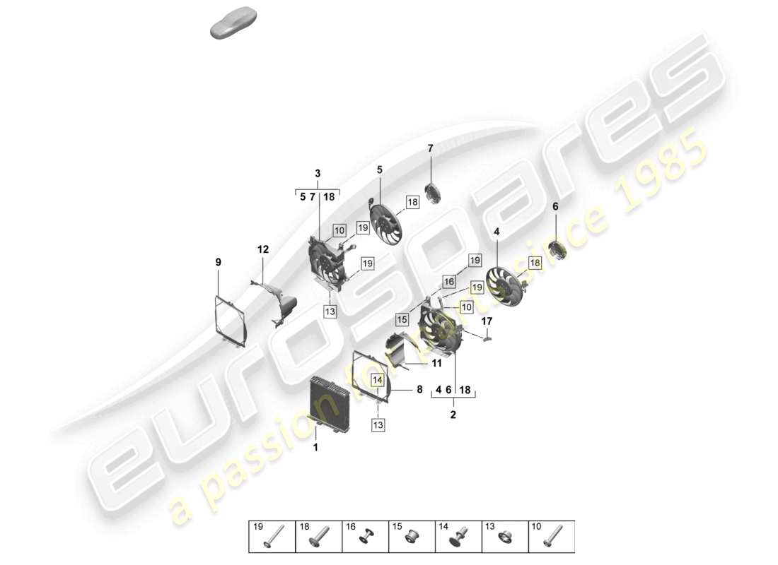 porsche 2026 (taycan 9j1-2) coolant radiator with radiator fan part diagram