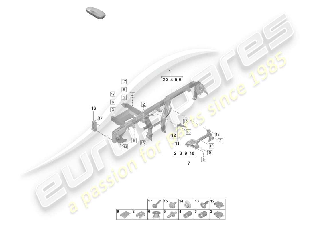 porsche 2022 (taycan 9j1-1) dashboard bracket and sundry part diagram