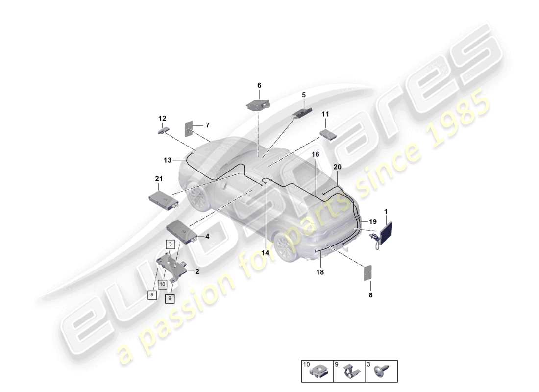 porsche 2024 (cayenne e3 9ya/9yb) aerial multimedia system telephone aerial part diagram