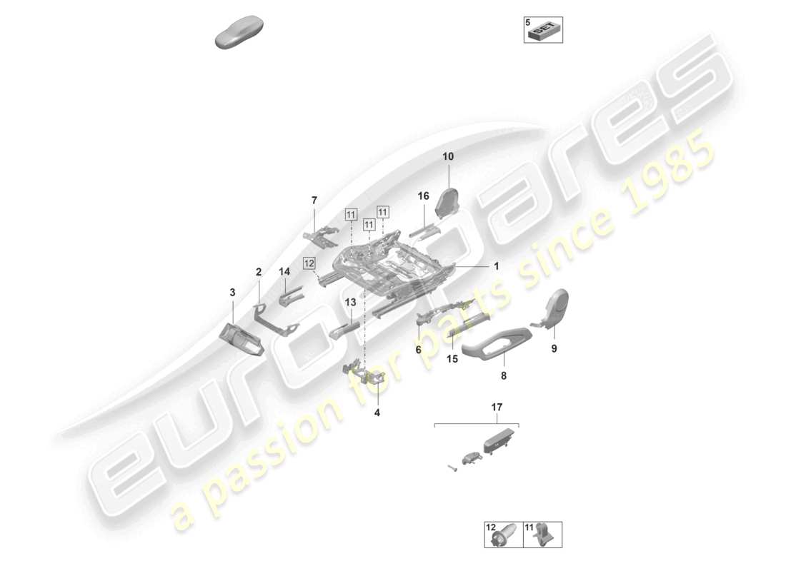 porsche 2023 (taycan 9j1-1) seat frame accessories sundry standard seat part diagram