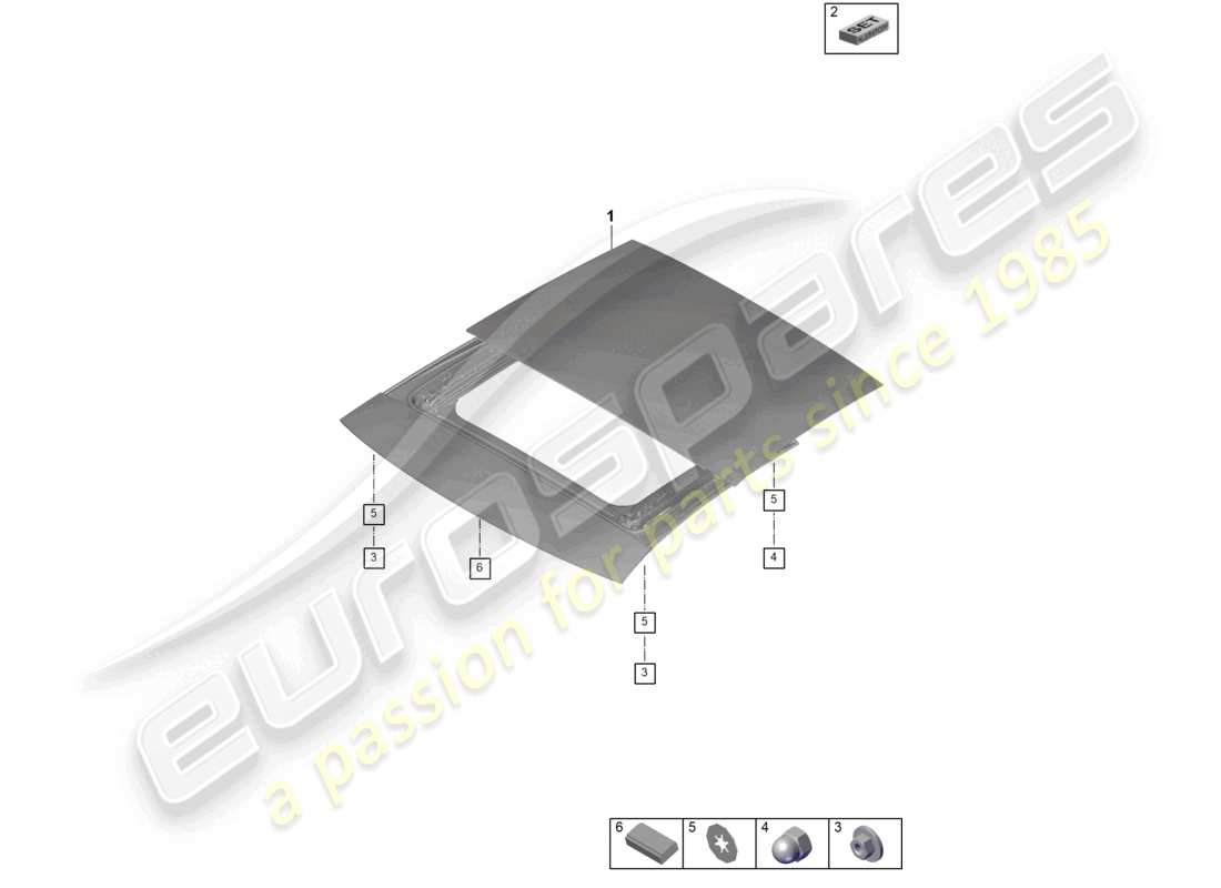 porsche 2025 (panamera 976) glass sliding roof frame part diagram