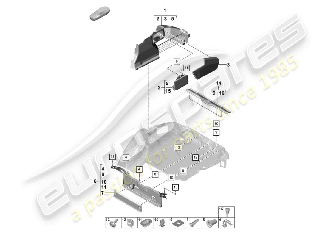 porsche 2021 (panamera 971-2) luggage compartment trim side part diagram