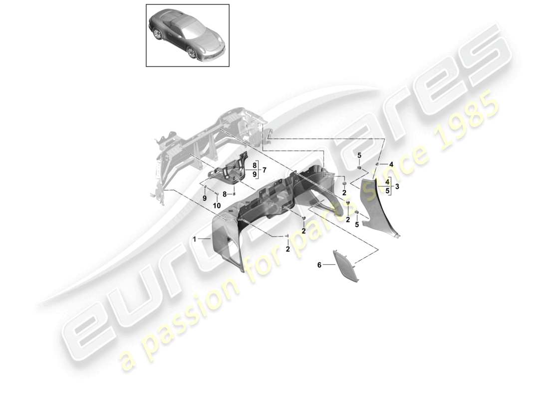 porsche 2021 (991-2 r/gt3/rs) rear panel trim loudspeaker trim part diagram