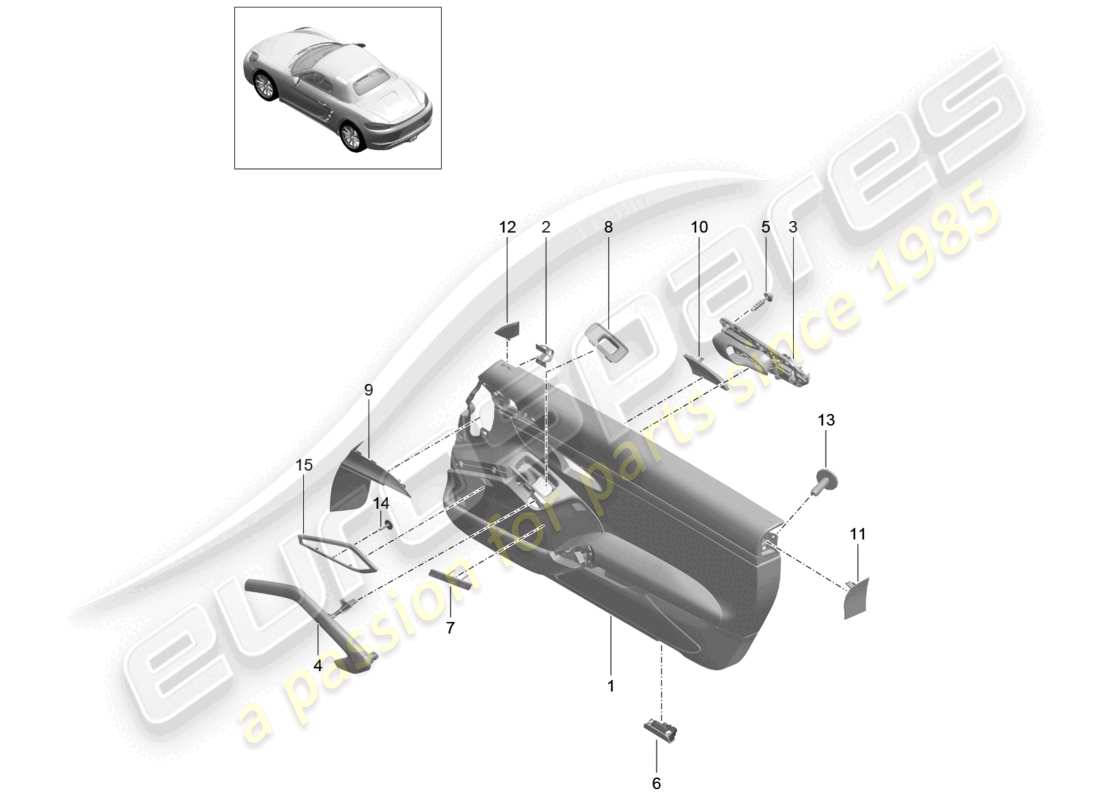 porsche 2026 (718 boxster) door panel accessories trim aluminium, brushed part diagram