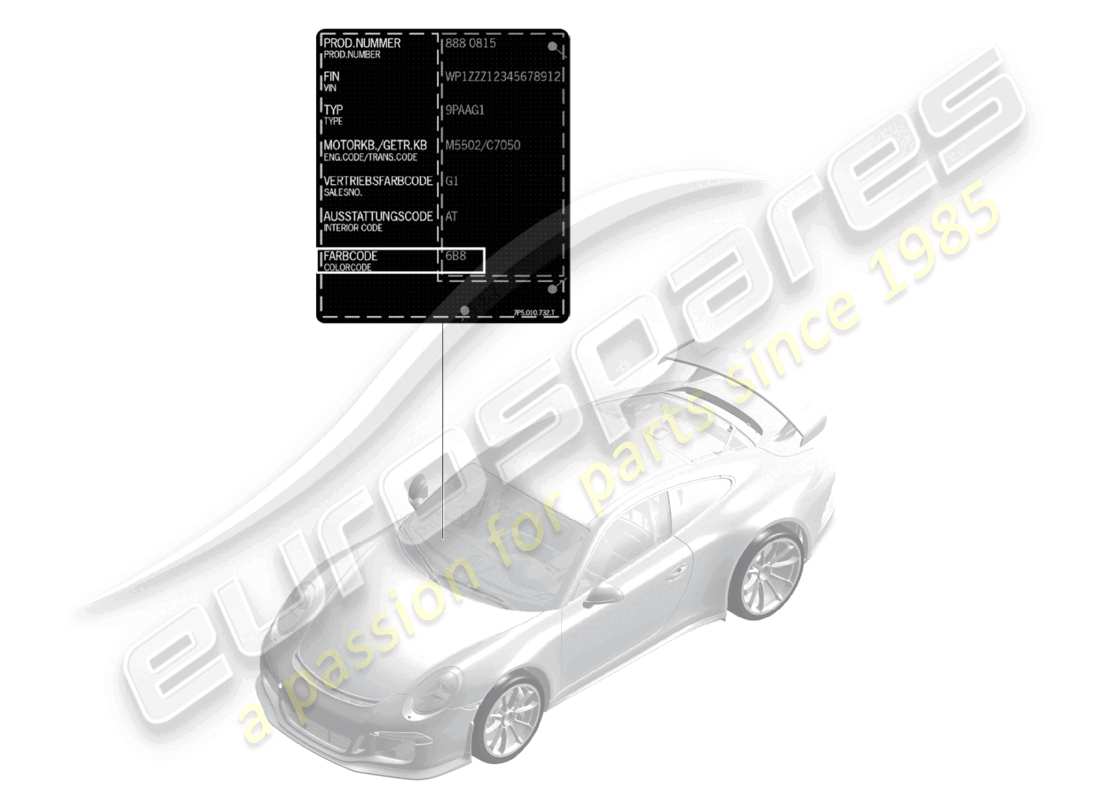 porsche 2021 (991-2 r/gt3/rs) paint touch-up applicator paints part diagram