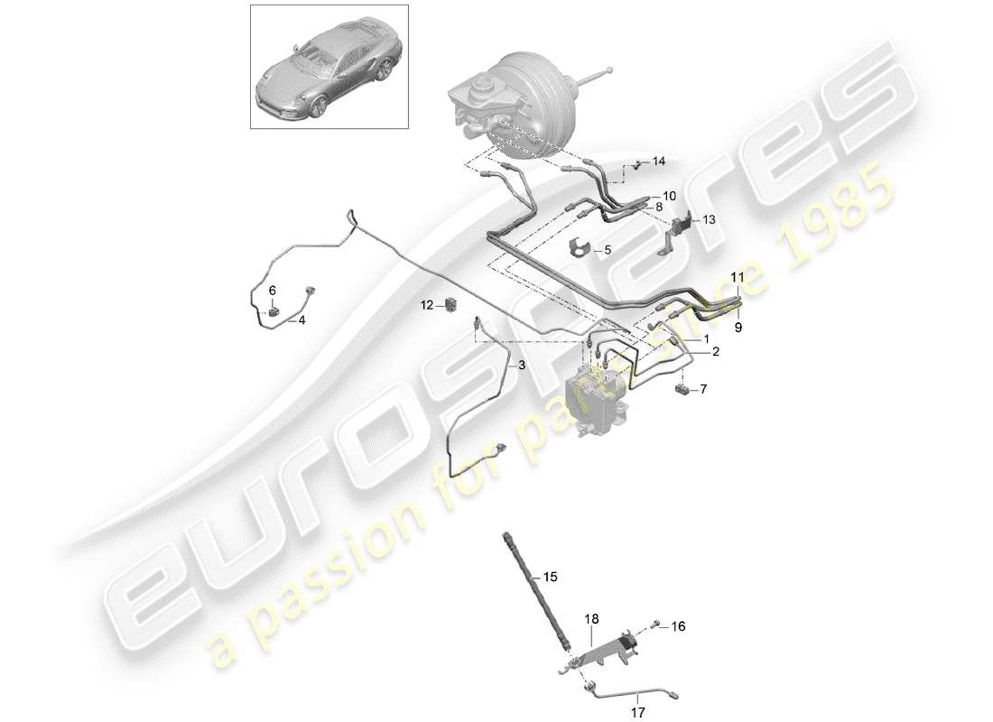 porsche 991 turbo (2018) brake line parts diagram