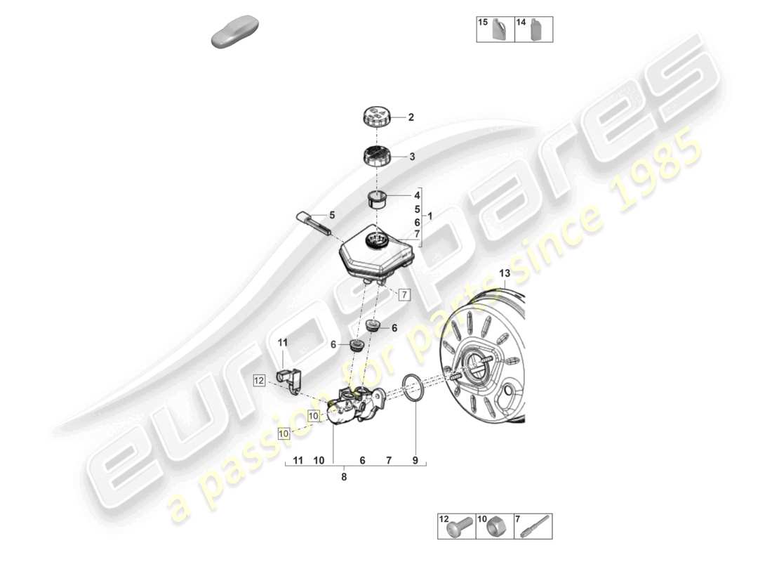 porsche 2021 (panamera 971-2) tandem brake master cylinder reservoir with attachment parts part diagram