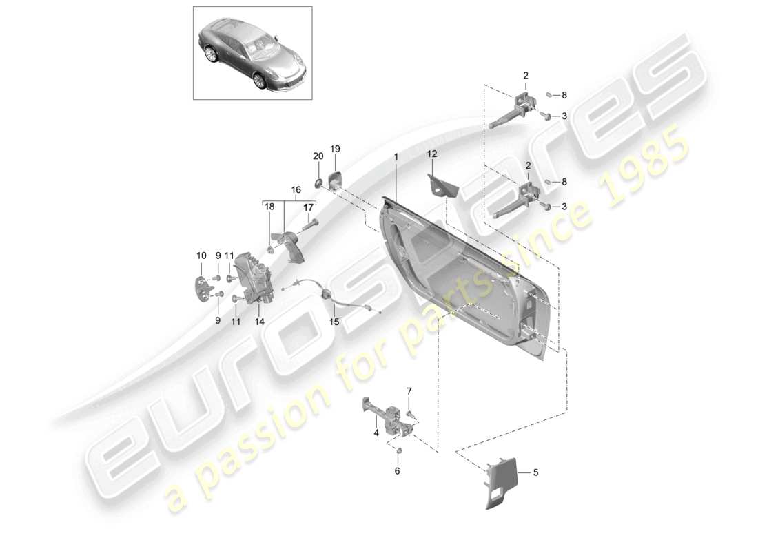 porsche 2021 (991-2 r/gt3/rs) door shell door lock part diagram