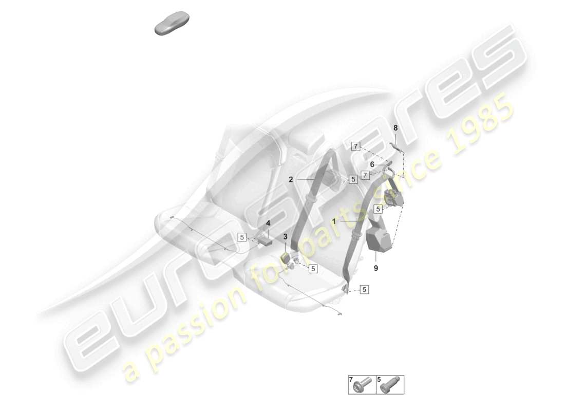 porsche 2020 (taycan 9j1-1) three-point safety belt rear belt latch part diagram