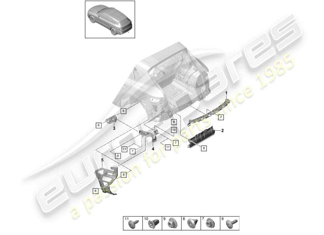 porsche 2023 (cayenne e3 9ya/9yb) fasteners rear bumper basic parts diagram