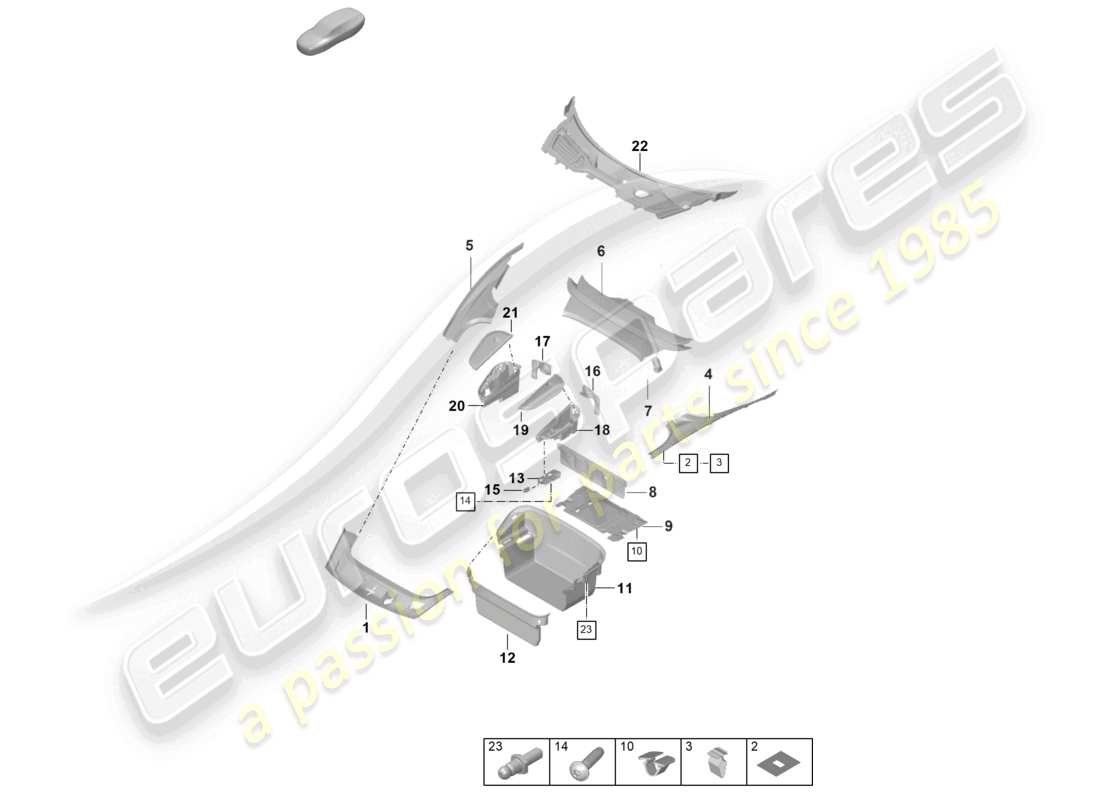 porsche 2023 (taycan 9j1-1) luggage compartment trim part diagram